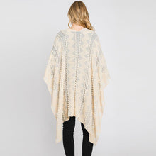 Load image into Gallery viewer, Ivory Tiny Pom Pom Embellished Crochet Ruana Poncho
