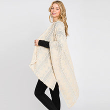 Load image into Gallery viewer, Ivory Tiny Pom Pom Embellished Crochet Ruana Poncho
