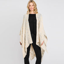 Load image into Gallery viewer, Ivory Tiny Pom Pom Embellished Crochet Ruana Poncho
