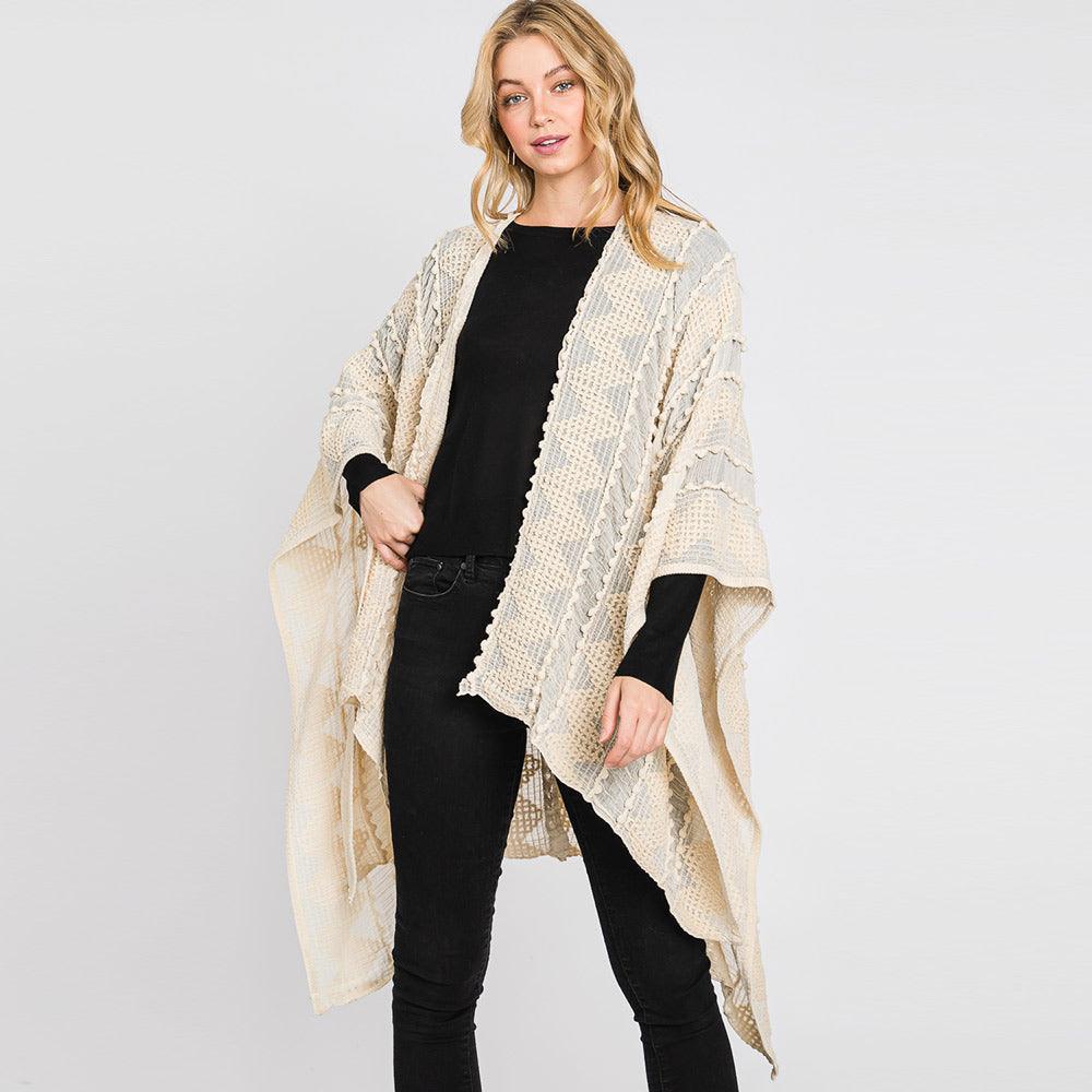 Ivory Tiny Pom Pom Embellished Crochet Ruana Poncho - Jewelry Store by Erik Rayo