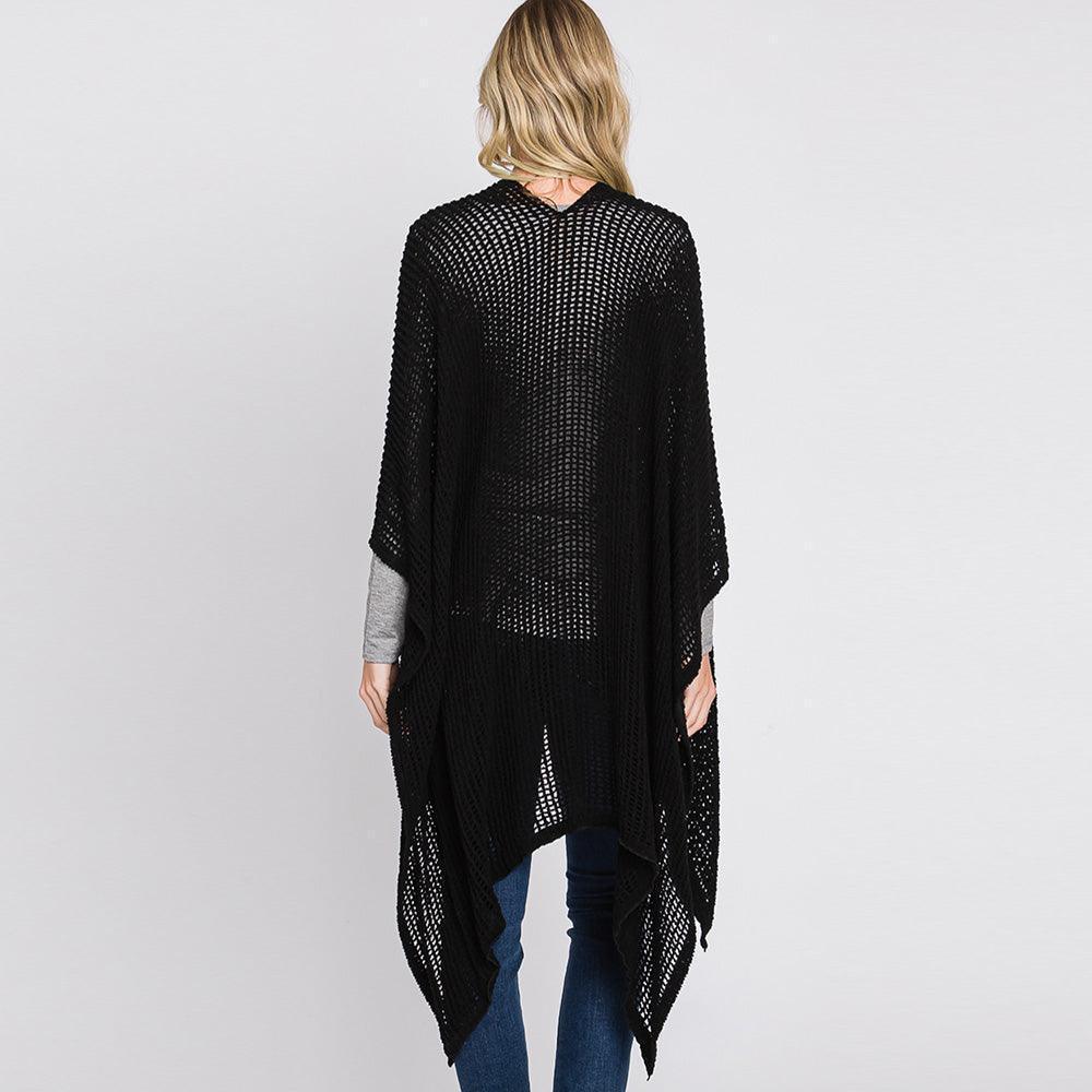 Black Solid Chenille Crochet Ruana Poncho - Jewelry Store by Erik Rayo