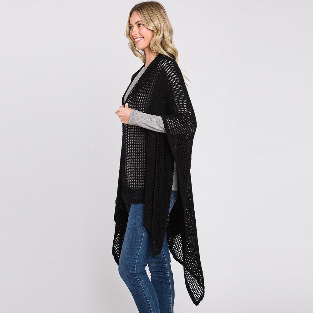 Black Solid Chenille Crochet Ruana Poncho - Jewelry Store by Erik Rayo