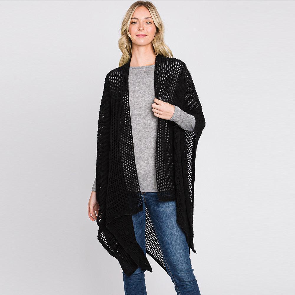 Black Solid Chenille Crochet Ruana Poncho - Jewelry Store by Erik Rayo