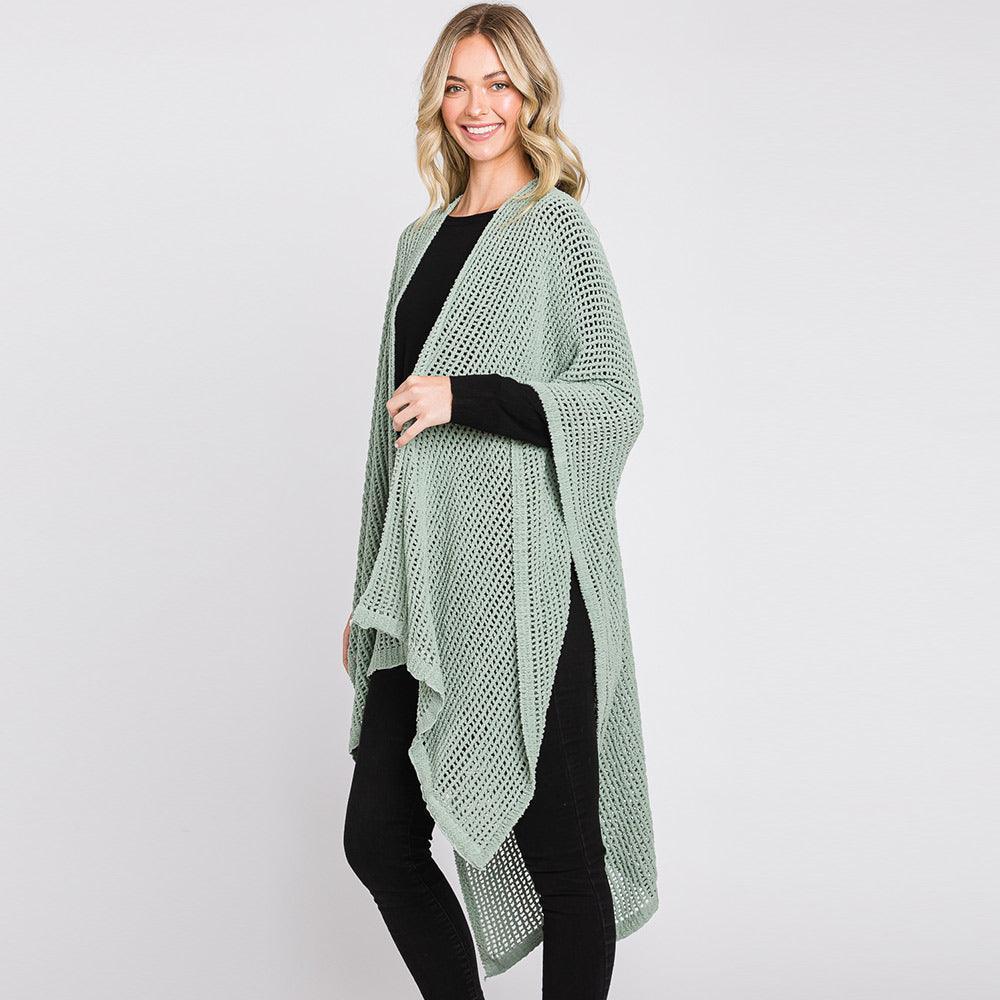 Mint Solid Chenille Crochet Ruana Poncho - Jewelry Store by Erik Rayo