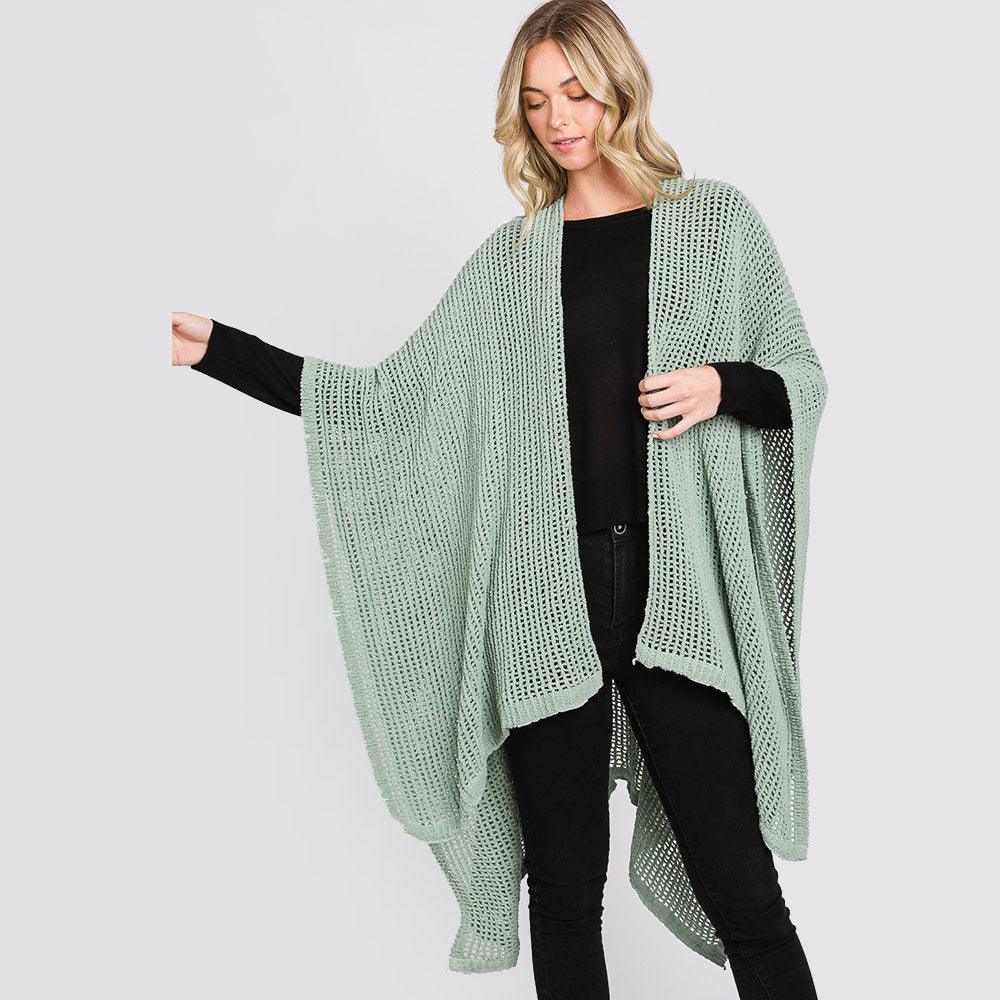 Mint Solid Chenille Crochet Ruana Poncho - Jewelry Store by Erik Rayo