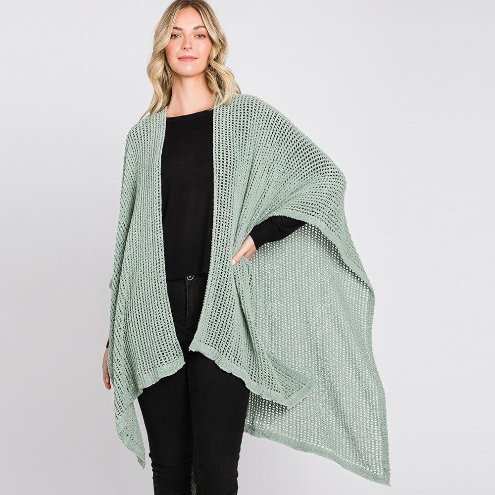 Mint Solid Chenille Crochet Ruana Poncho - Jewelry Store by Erik Rayo