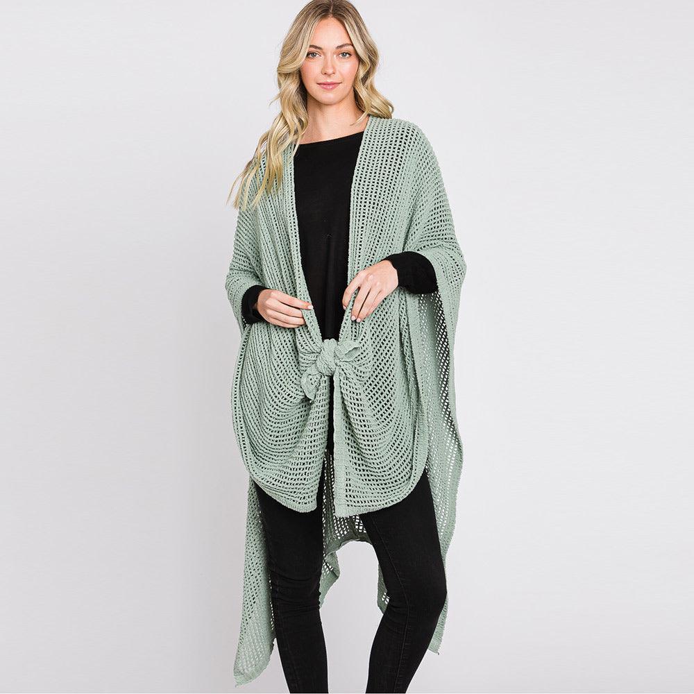 Mint Solid Chenille Crochet Ruana Poncho - Jewelry Store by Erik Rayo