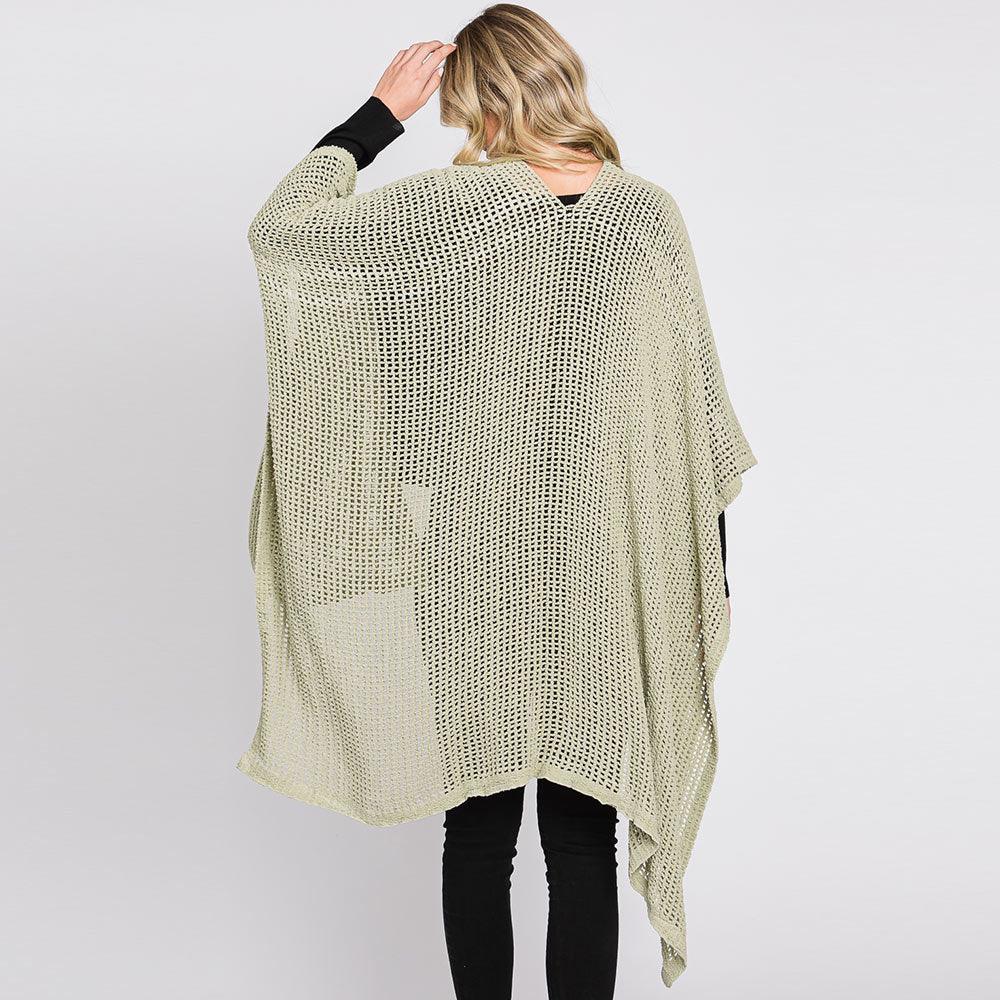 Olive Green Solid Chenille Crochet Ruana Poncho - Jewelry Store by Erik Rayo