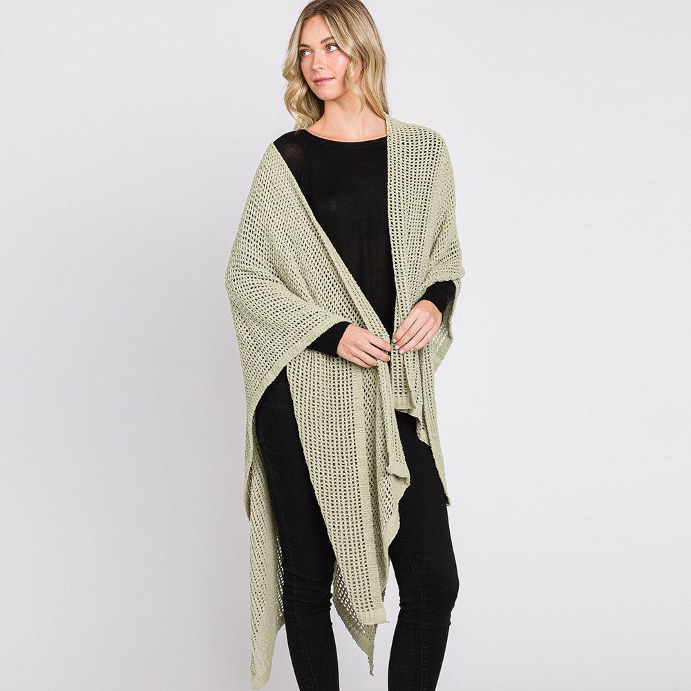 Olive Green Solid Chenille Crochet Ruana Poncho - Jewelry Store by Erik Rayo