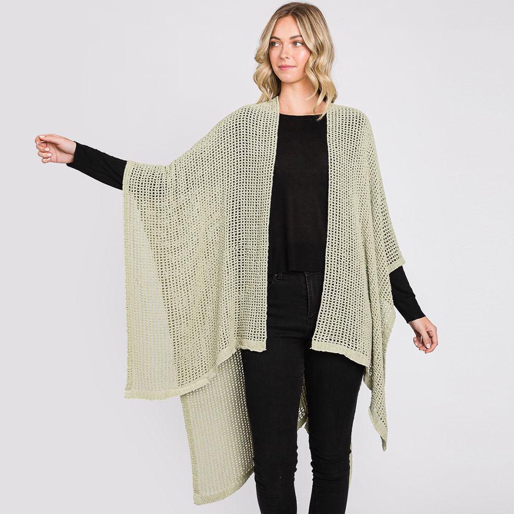 Olive Green Solid Chenille Crochet Ruana Poncho - Jewelry Store by Erik Rayo