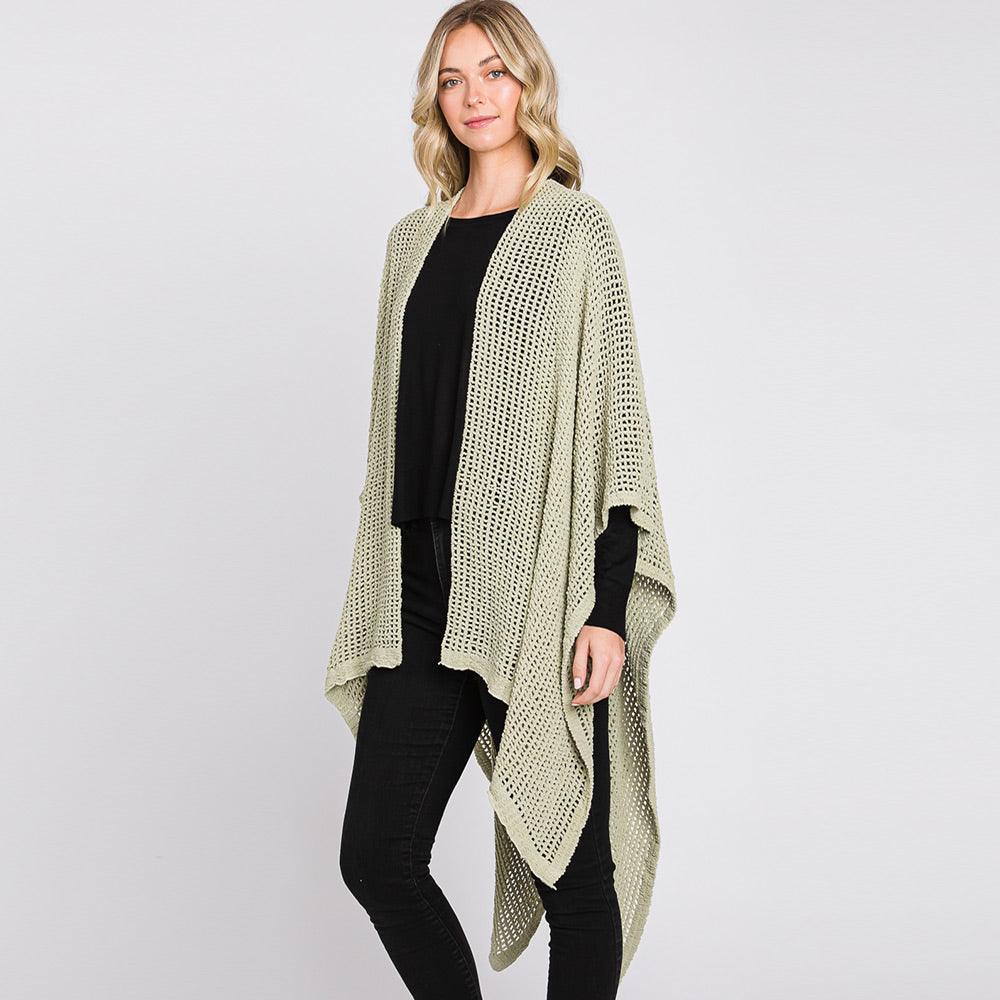 Olive Green Solid Chenille Crochet Ruana Poncho - Jewelry Store by Erik Rayo