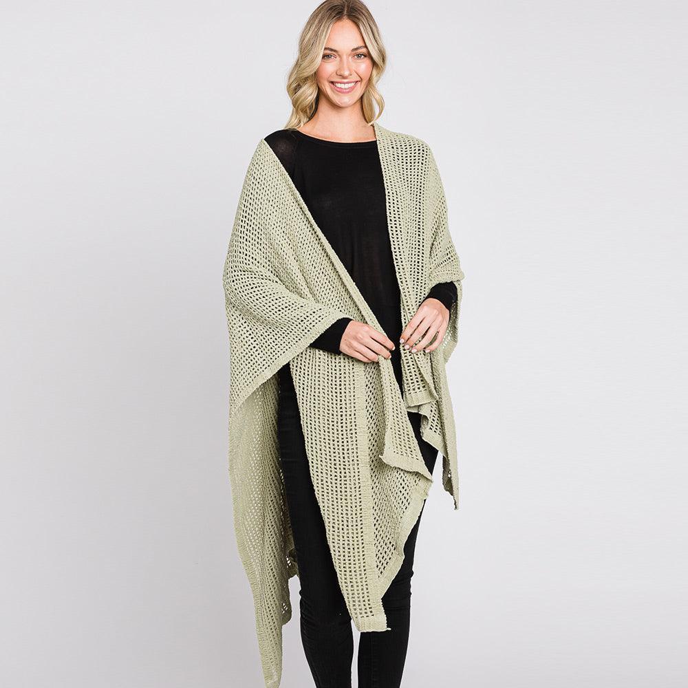 Olive Green Solid Chenille Crochet Ruana Poncho - Jewelry Store by Erik Rayo
