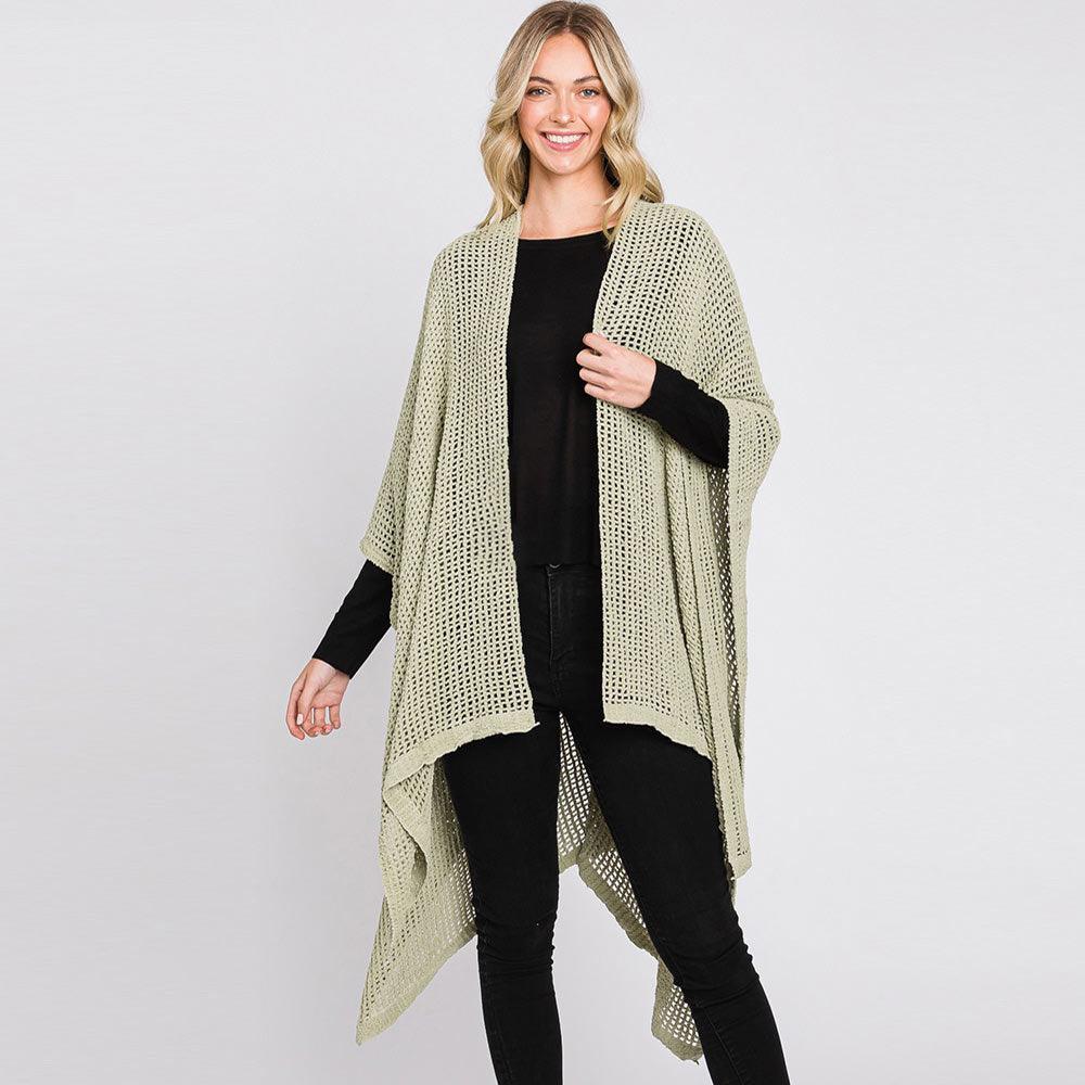 Olive Green Solid Chenille Crochet Ruana Poncho - Jewelry Store by Erik Rayo