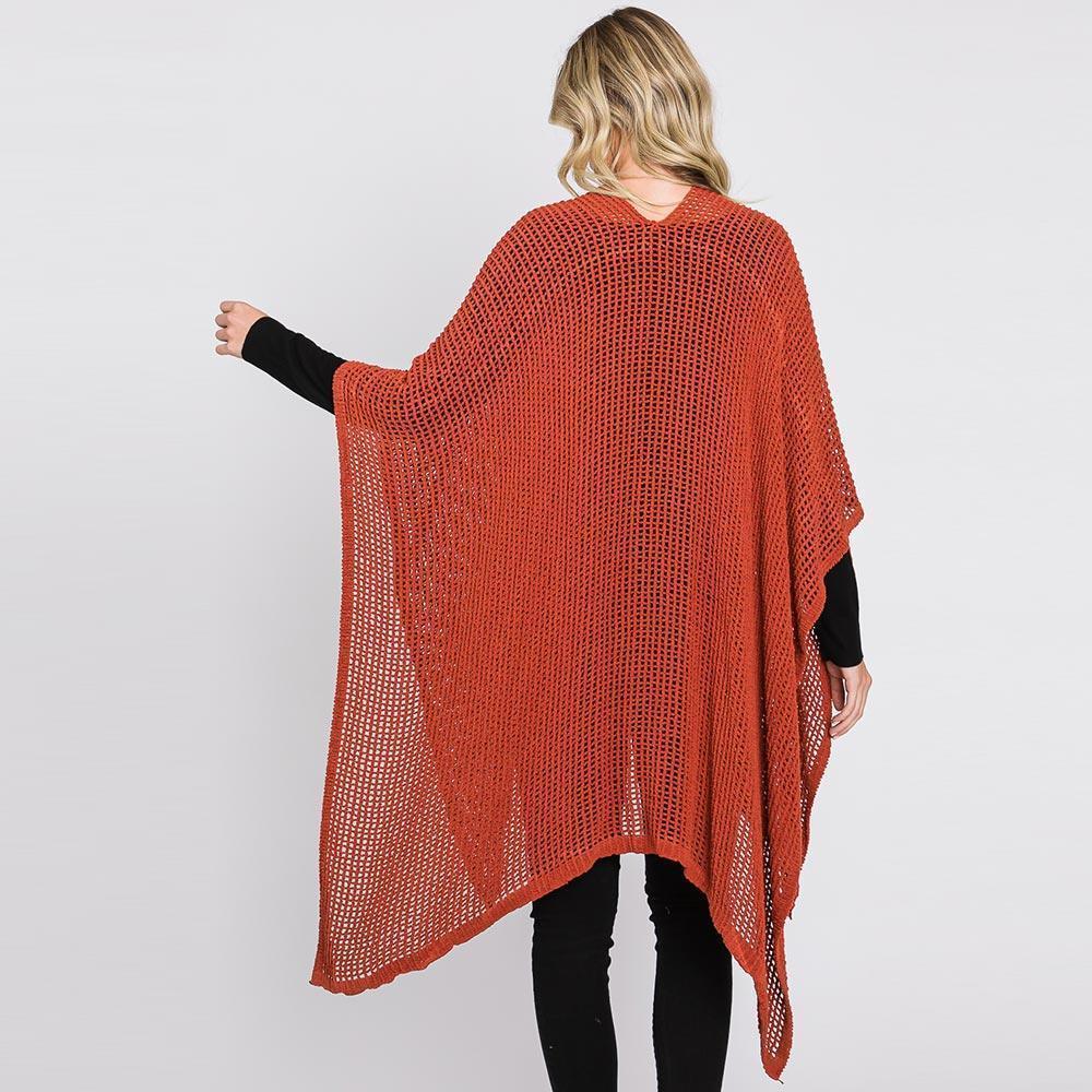 Rust Solid Chenille Crochet Ruana Poncho - Jewelry Store by Erik Rayo