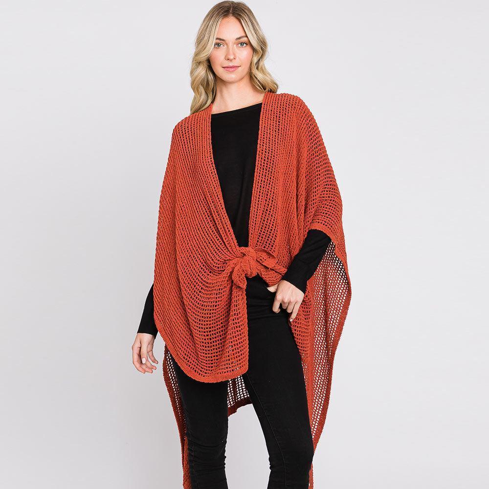 Rust Solid Chenille Crochet Ruana Poncho - Jewelry Store by Erik Rayo