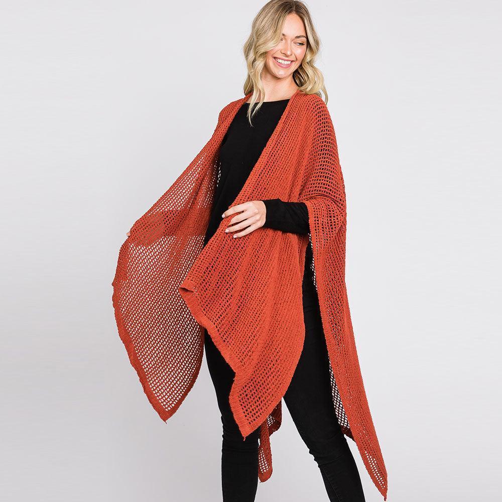 Rust Solid Chenille Crochet Ruana Poncho - Jewelry Store by Erik Rayo