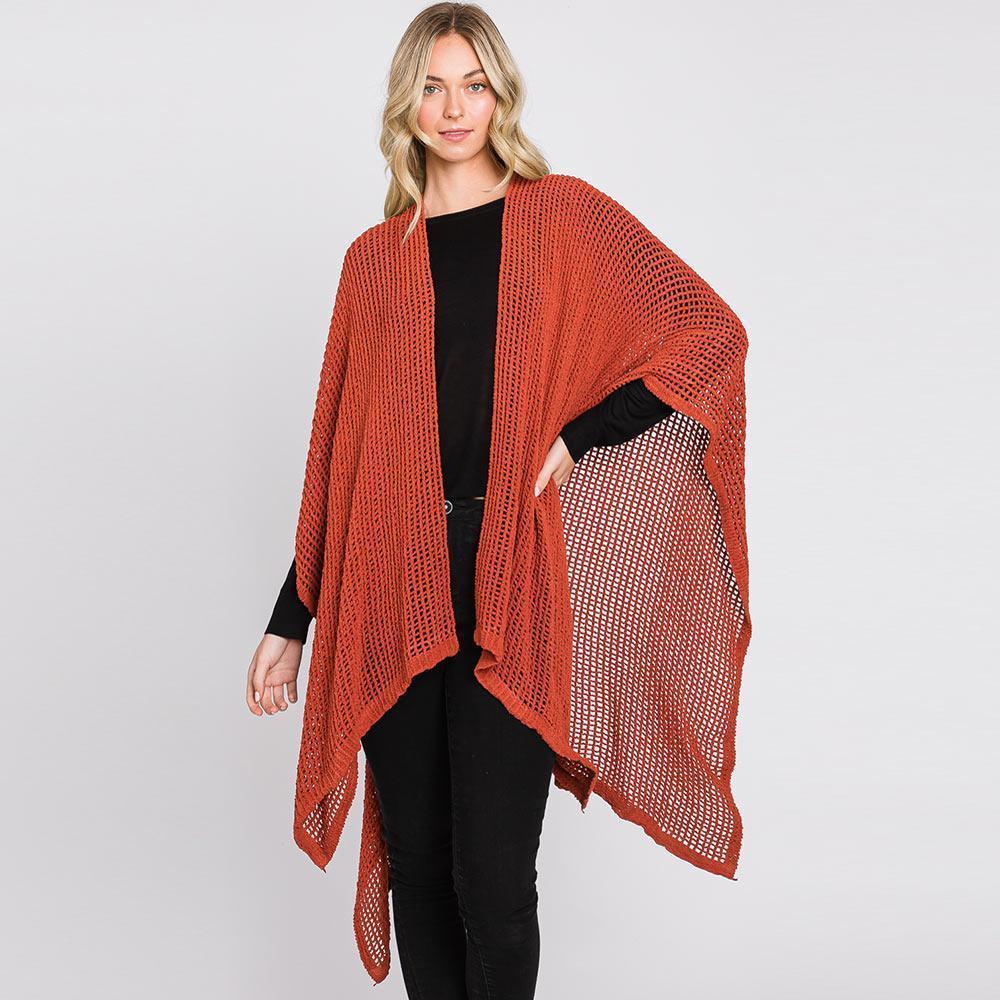 Rust Solid Chenille Crochet Ruana Poncho - Jewelry Store by Erik Rayo