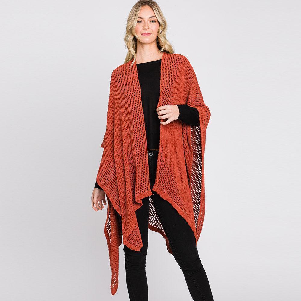 Rust Solid Chenille Crochet Ruana Poncho - Jewelry Store by Erik Rayo