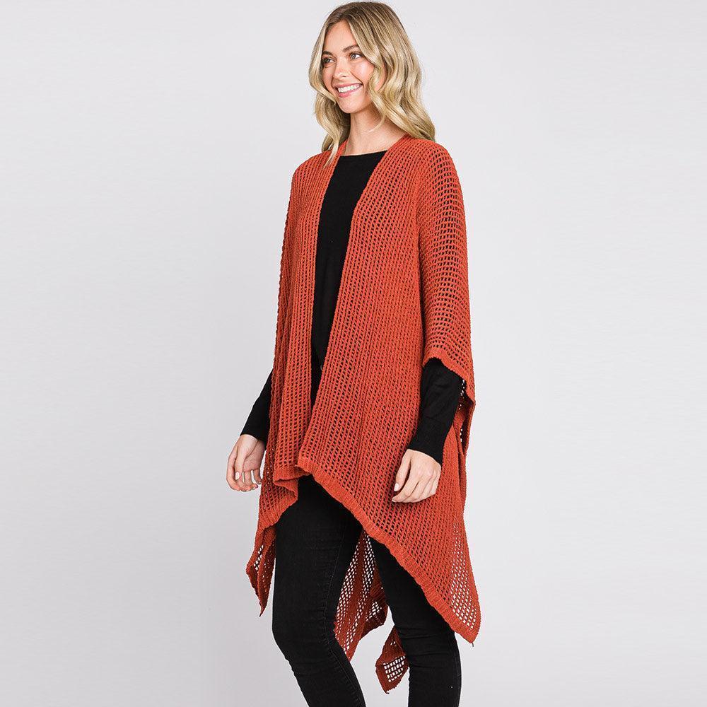 Rust Solid Chenille Crochet Ruana Poncho - Jewelry Store by Erik Rayo