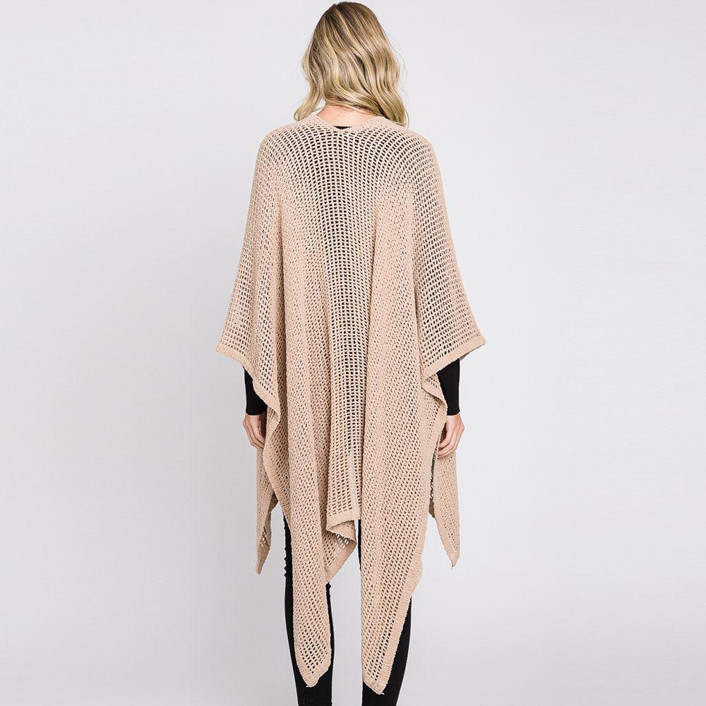 Taupe Solid Chenille Crochet Ruana Poncho - Jewelry Store by Erik Rayo