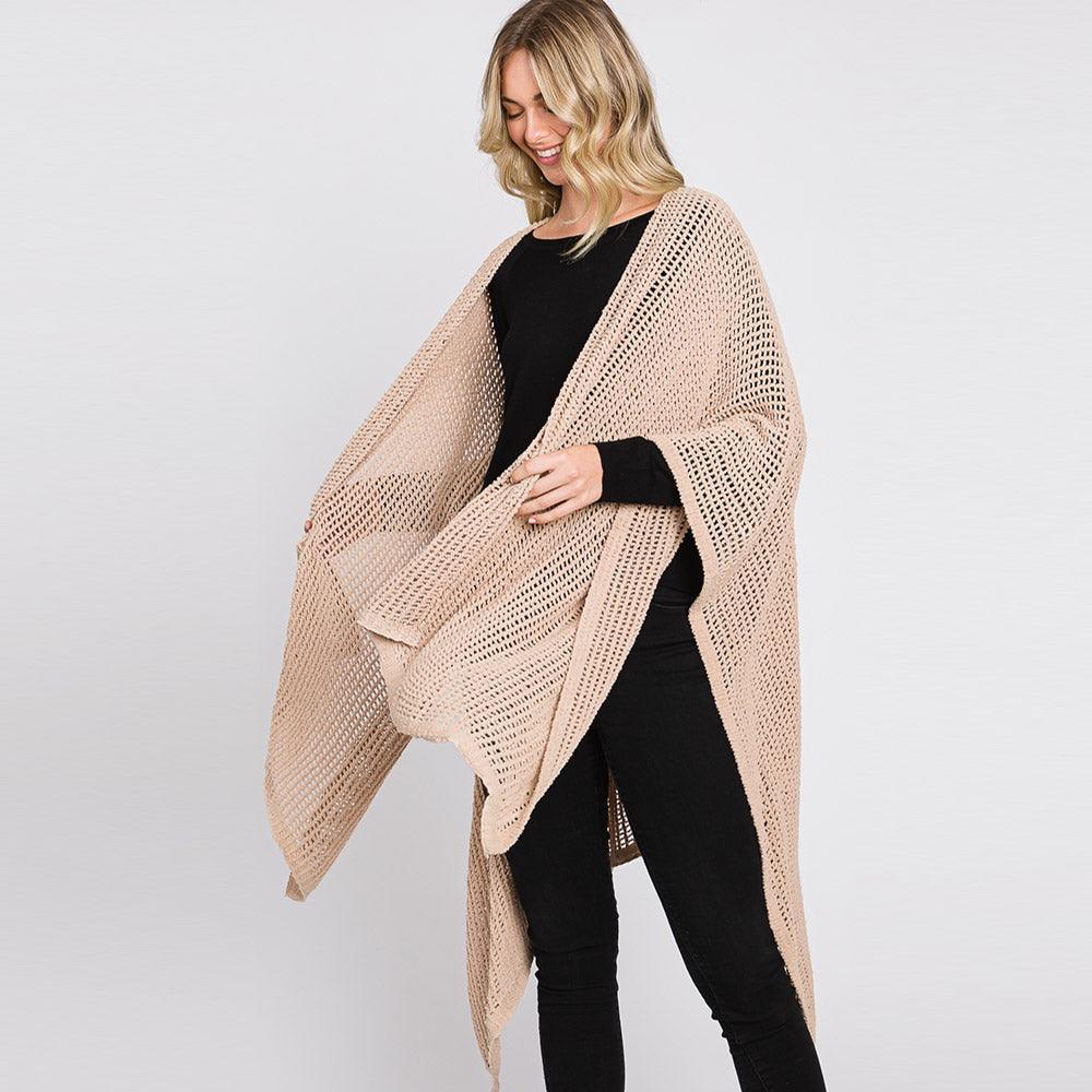 Taupe Solid Chenille Crochet Ruana Poncho - Jewelry Store by Erik Rayo