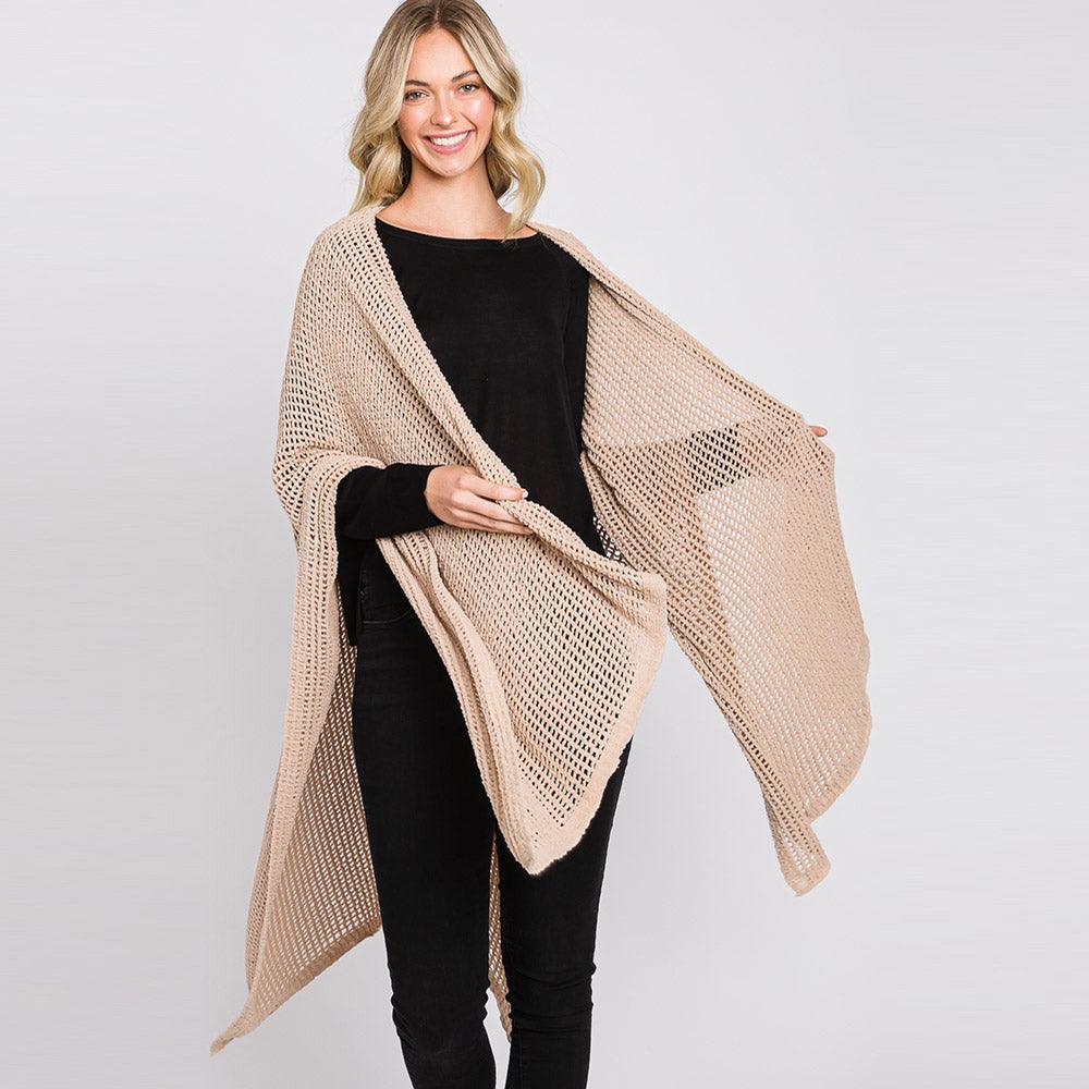 Taupe Solid Chenille Crochet Ruana Poncho - Jewelry Store by Erik Rayo