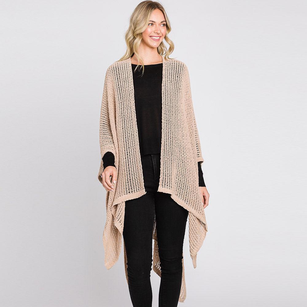 Taupe Solid Chenille Crochet Ruana Poncho - Jewelry Store by Erik Rayo