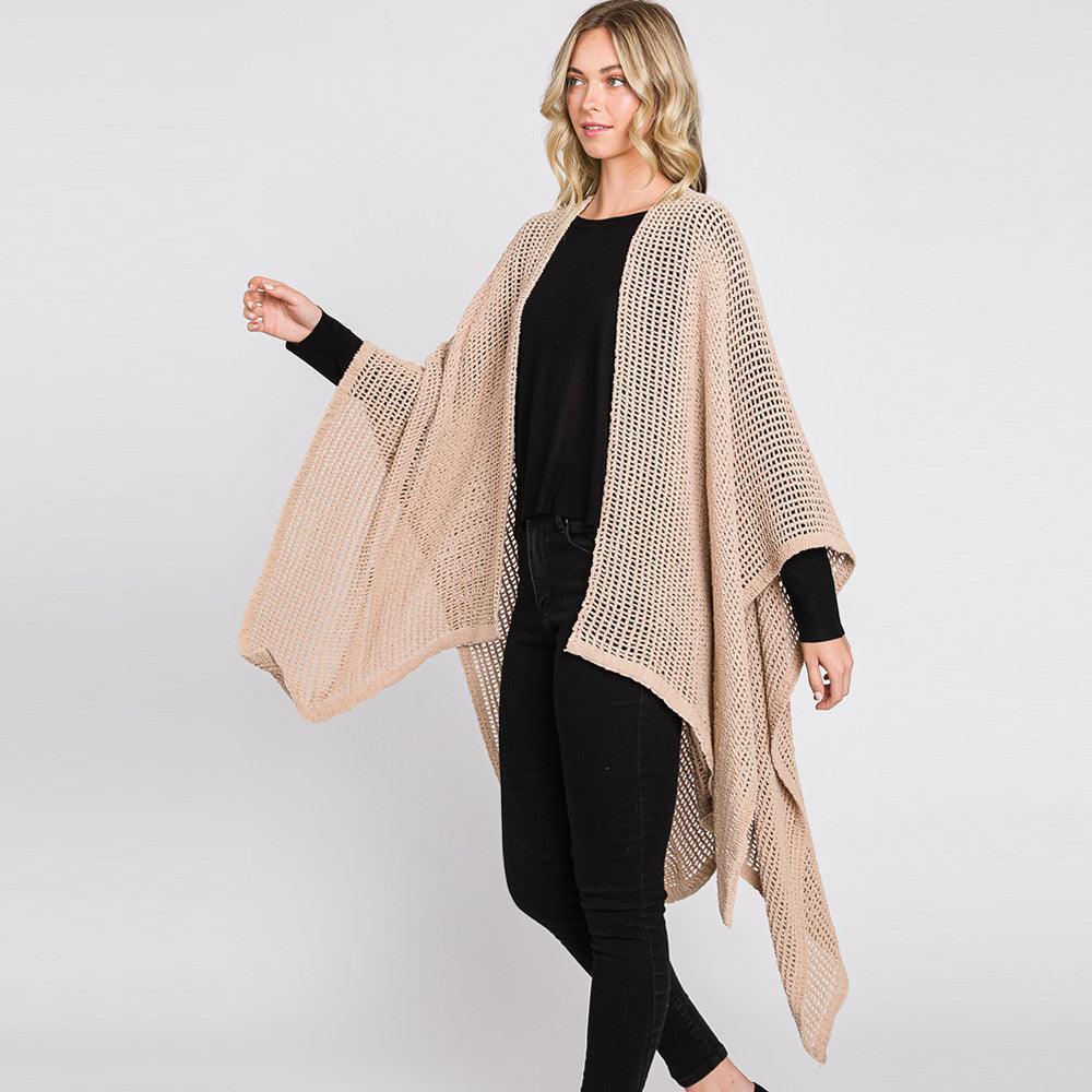 Taupe Solid Chenille Crochet Ruana Poncho - Jewelry Store by Erik Rayo