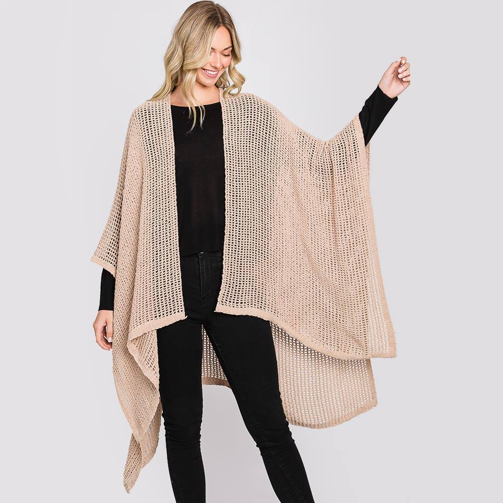 Taupe Solid Chenille Crochet Ruana Poncho - Jewelry Store by Erik Rayo