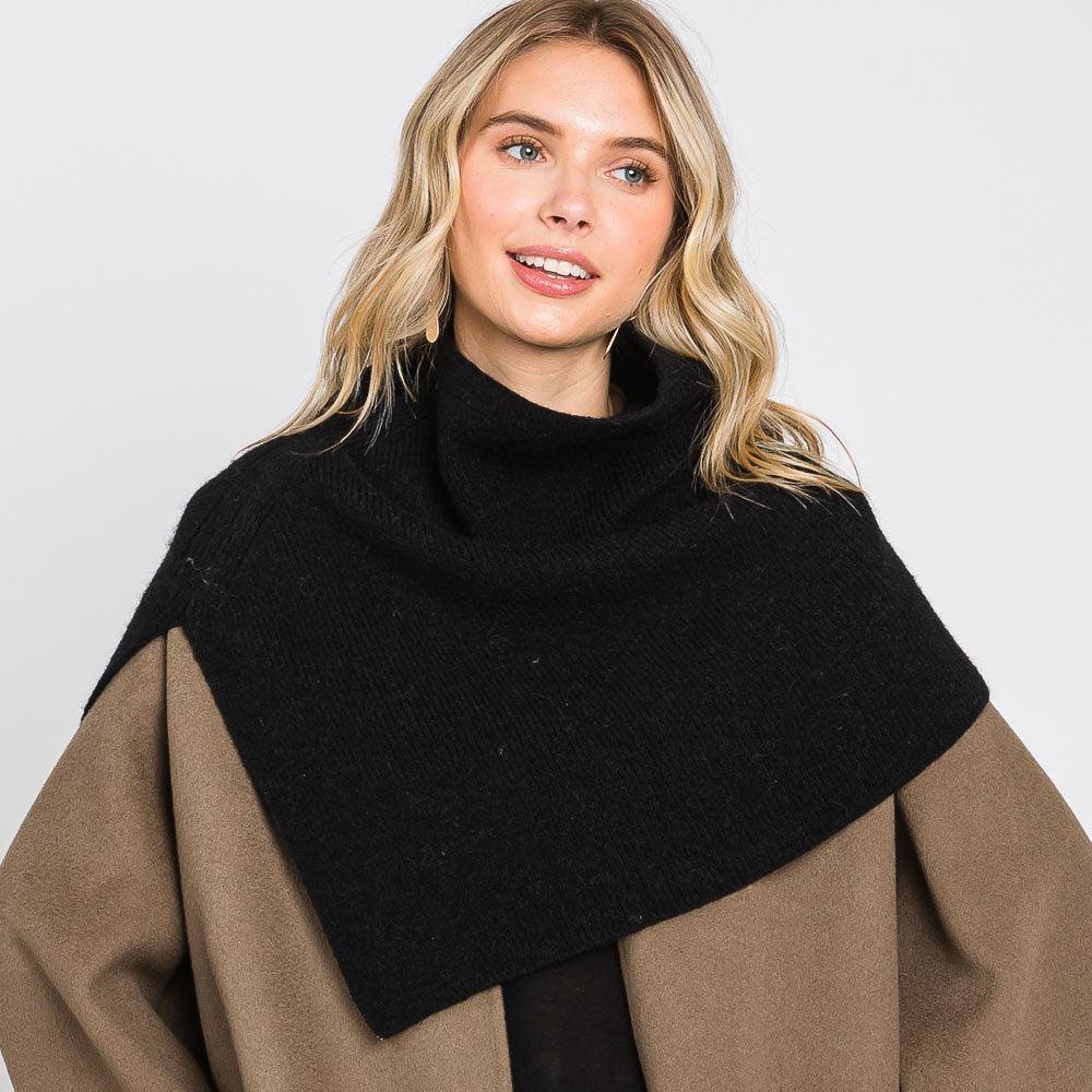 Black Slit Turtleneck Knit Shawl Scarf - Jewelry Store by Erik Rayo