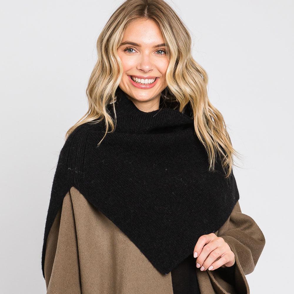 Black Slit Turtleneck Knit Shawl Scarf - Jewelry Store by Erik Rayo