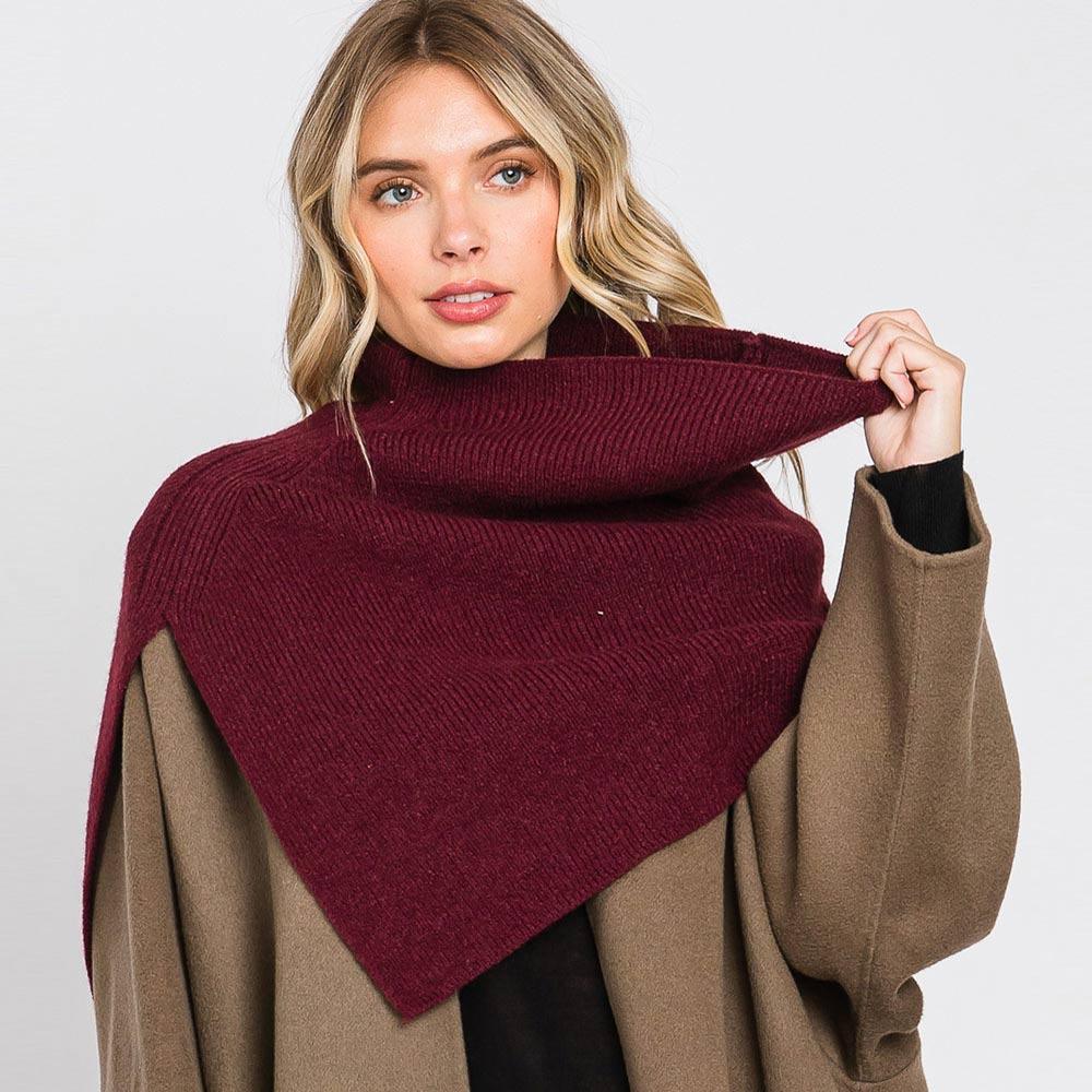 Burgundy Slit Turtleneck Knit Shawl Scarf - Jewelry Store by Erik Rayo