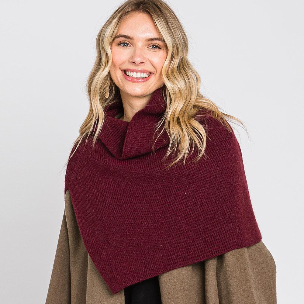 Burgundy Slit Turtleneck Knit Shawl Scarf - Jewelry Store by Erik Rayo