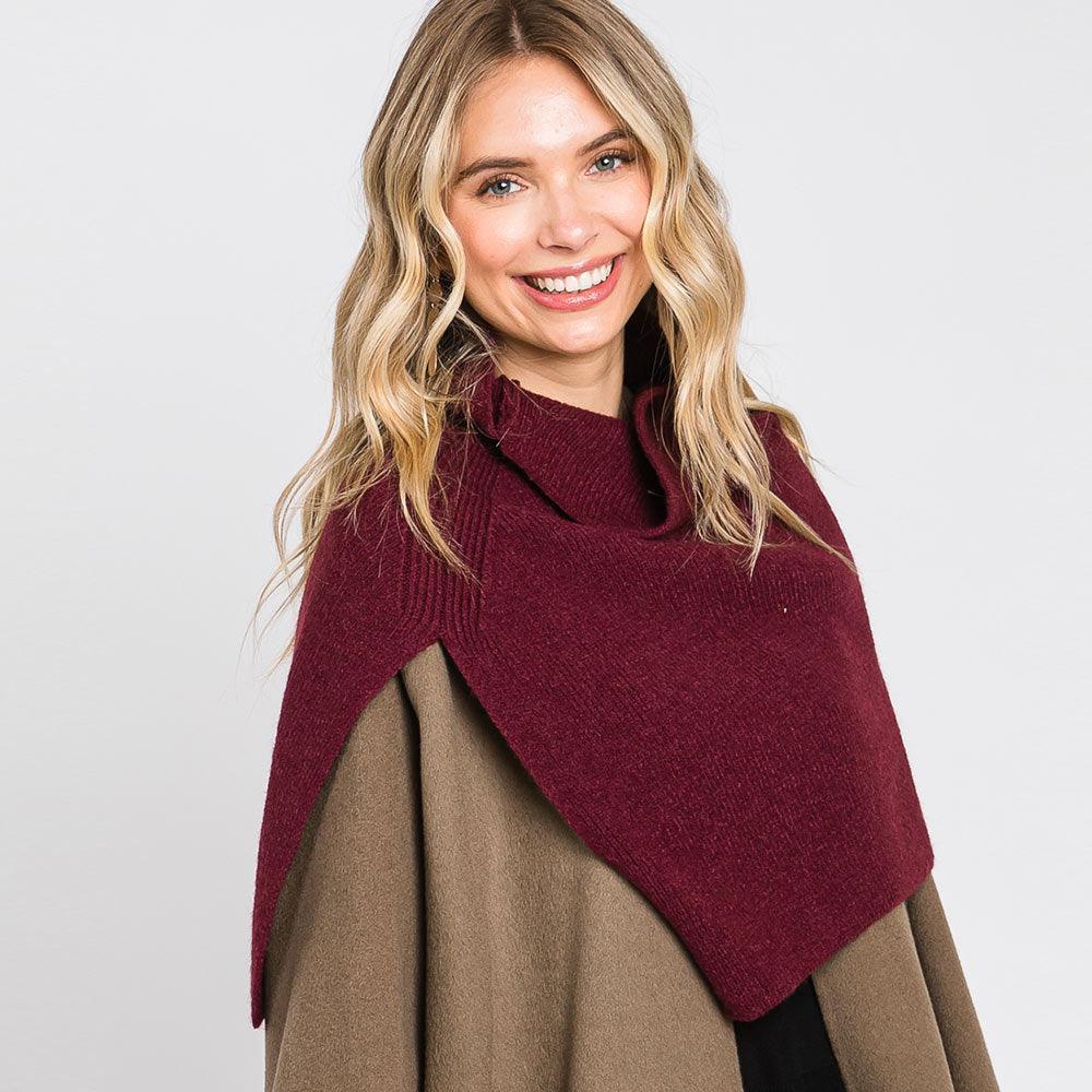 Burgundy Slit Turtleneck Knit Shawl Scarf - Jewelry Store by Erik Rayo
