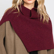 Load image into Gallery viewer, Burgundy Slit Turtleneck Knit Shawl Scarf
