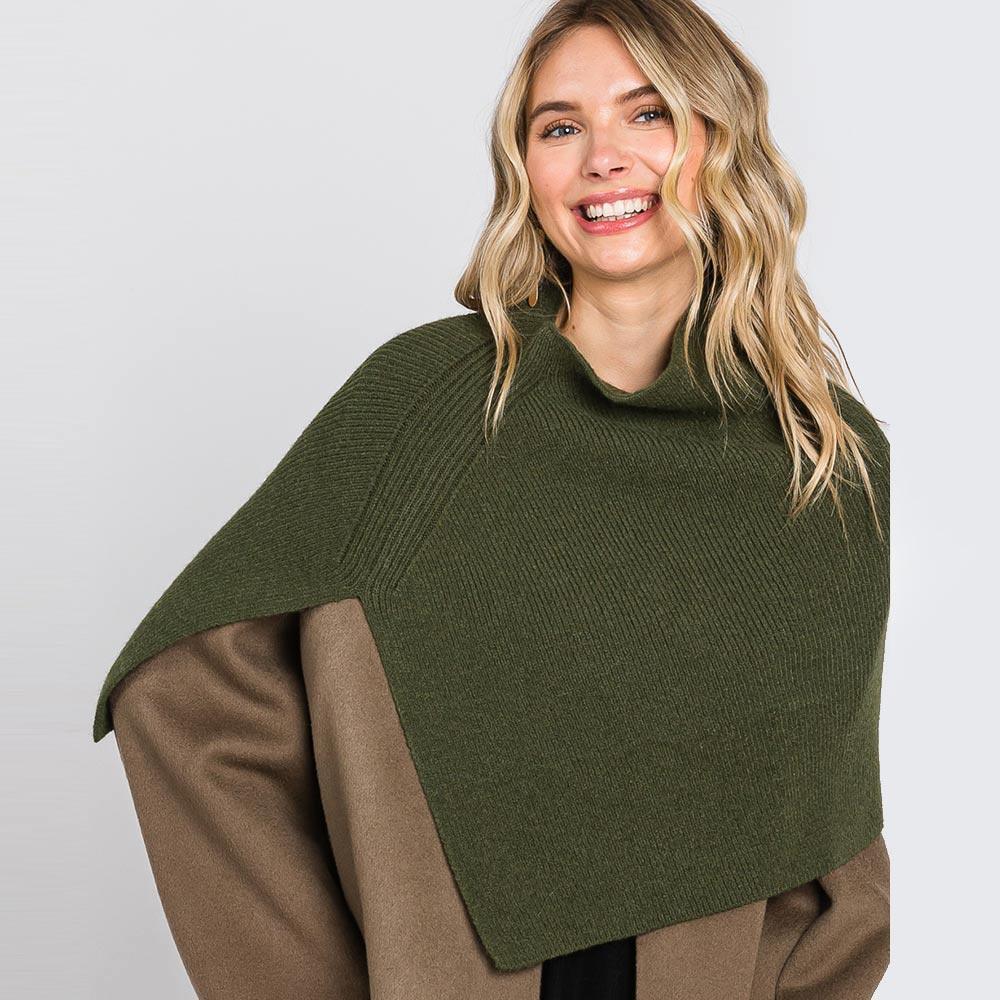 Olive Green Slit Turtleneck Knit Shawl Scarf - Jewelry Store by Erik Rayo