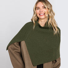 Load image into Gallery viewer, Olive Green Slit Turtleneck Knit Shawl Scarf
