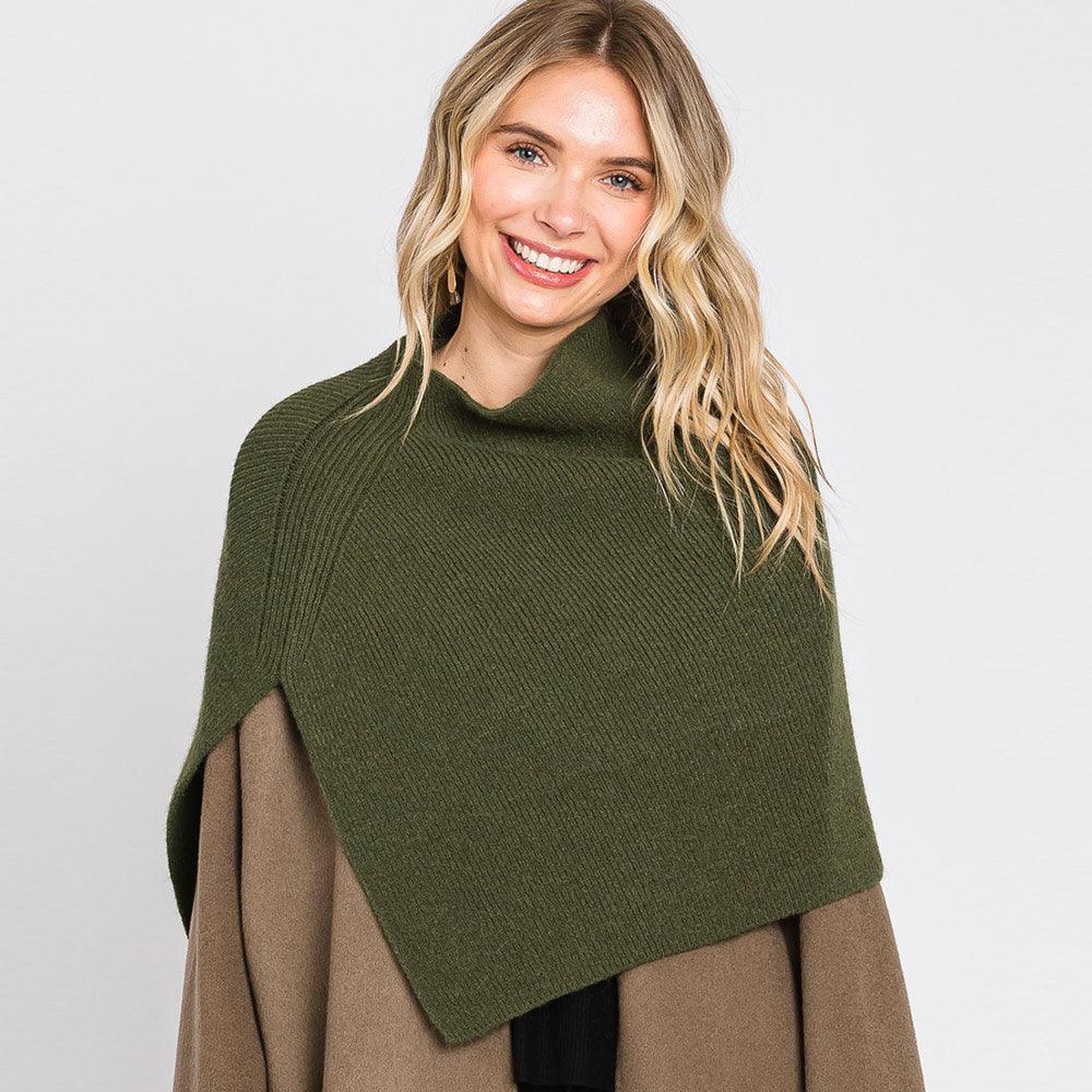 Olive Green Slit Turtleneck Knit Shawl Scarf - Jewelry Store by Erik Rayo