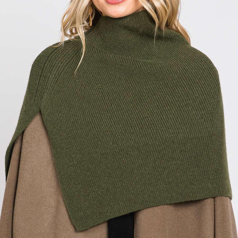 Olive Green Slit Turtleneck Knit Shawl Scarf - Jewelry Store by Erik Rayo