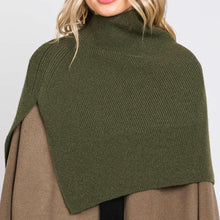 Load image into Gallery viewer, Olive Green Slit Turtleneck Knit Shawl Scarf
