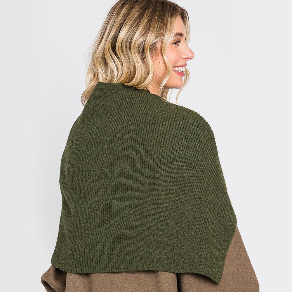 Olive Green Slit Turtleneck Knit Shawl Scarf - Jewelry Store by Erik Rayo