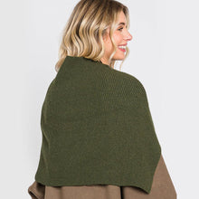 Load image into Gallery viewer, Olive Green Slit Turtleneck Knit Shawl Scarf
