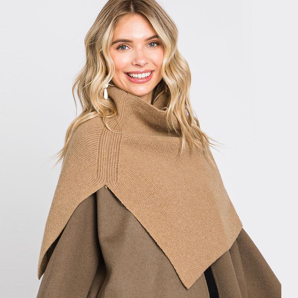 Taupe Slit Turtleneck Knit Shawl Scarf - Jewelry Store by Erik Rayo