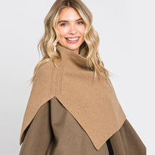 Load image into Gallery viewer, Taupe Slit Turtleneck Knit Shawl Scarf
