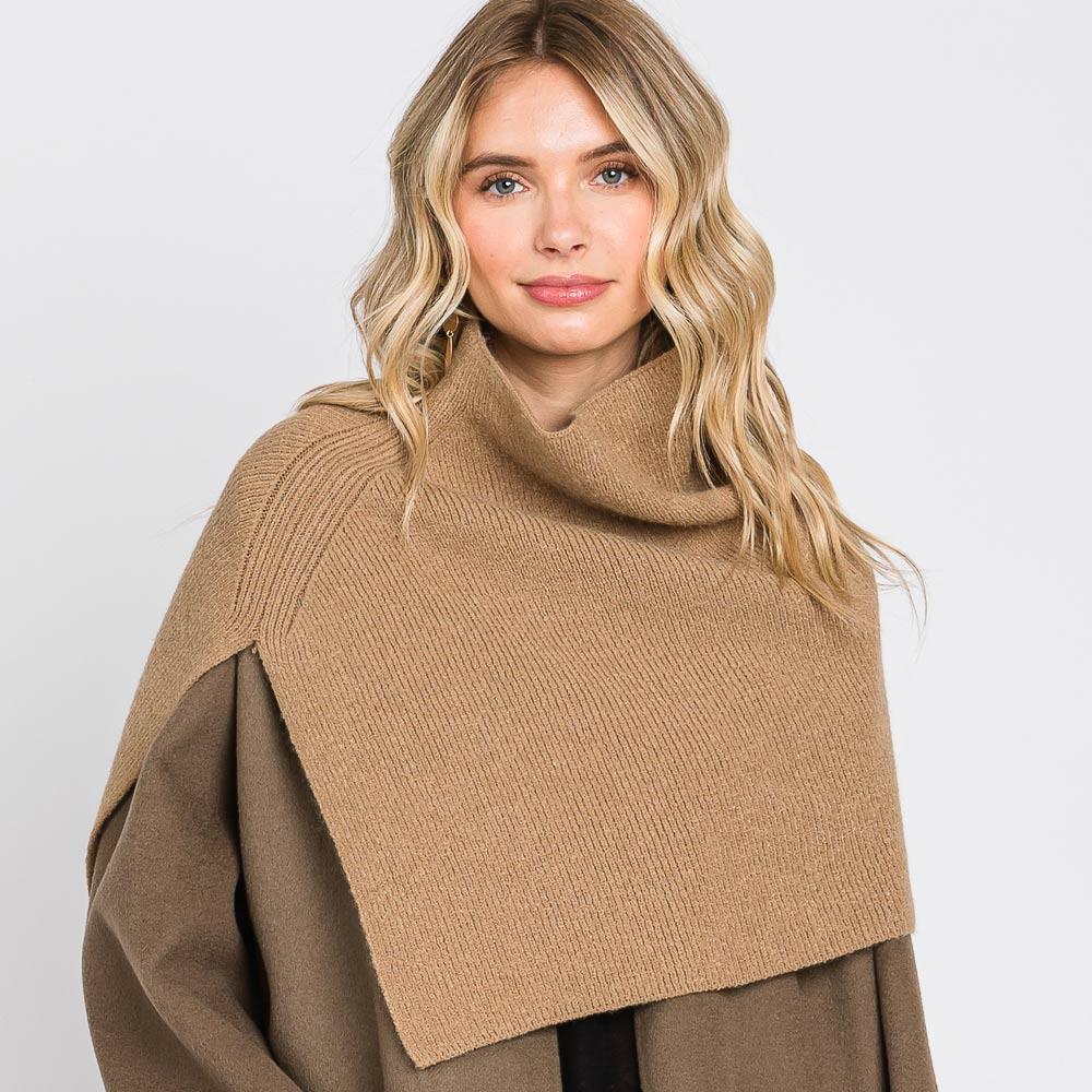 Taupe Slit Turtleneck Knit Shawl Scarf - Jewelry Store by Erik Rayo