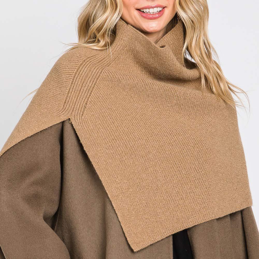 Taupe Slit Turtleneck Knit Shawl Scarf - Jewelry Store by Erik Rayo