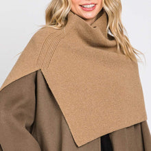 Load image into Gallery viewer, Taupe Slit Turtleneck Knit Shawl Scarf
