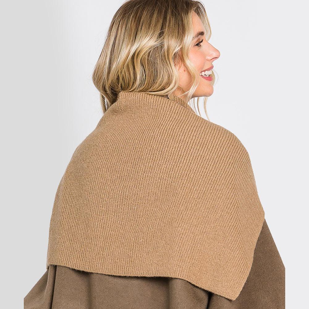 Taupe Slit Turtleneck Knit Shawl Scarf - Jewelry Store by Erik Rayo
