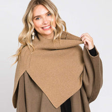 Load image into Gallery viewer, Taupe Slit Turtleneck Knit Shawl Scarf
