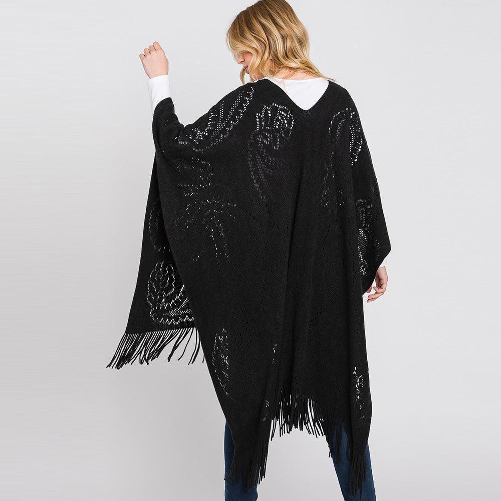 Black Paisley Patterned Fringe Poncho - Jewelry Store by Erik Rayo